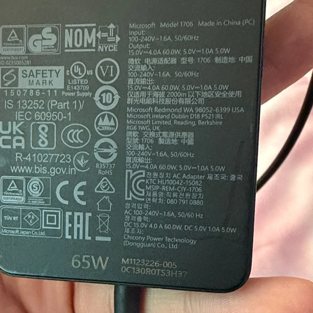 Microsoft Surface 11 Black Power Adapter with Cable